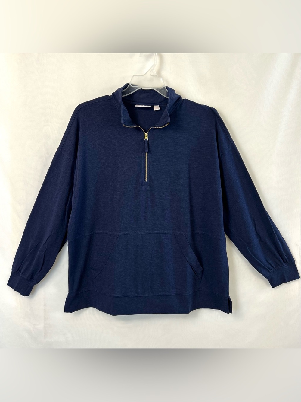 New QVC Belle by Kim Gravel Half Zip Kanga Navy Blue Top / Size Large
